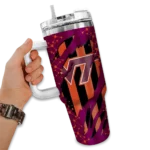 personalized virginia tech hokies claw cut maroon black curved tumbler best selling.webp