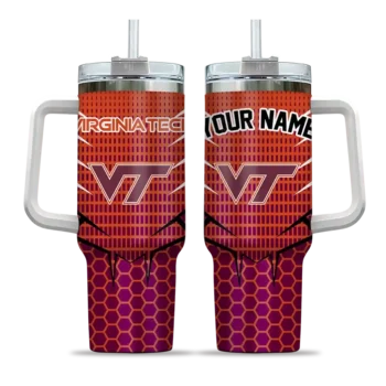 personalized virginia tech hokies hex texture maroon curved tumbler best selling.webp