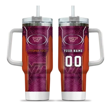 personalized virginia tech hokies hexagon armor maroon curved tumbler best selling.webp