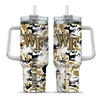 personalized wake forest demon deacons camo mashup gold white curved tumbler best selling.webp