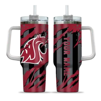 personalized washington state cougars claw cut crimson black curved tumbler best selling.webp