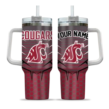personalized washington state cougars hex texture crimson curved tumbler best selling.webp