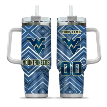 personalized west virginia mountaineers bold diamonds blue curved tumbler best selling.webp