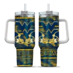 personalized west virginia mountaineers honey streaks blue curved tumbler best selling.webp