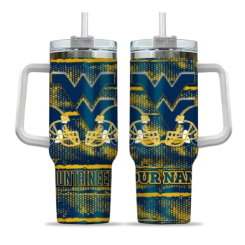 personalized west virginia mountaineers honey streaks blue curved tumbler best selling.webp