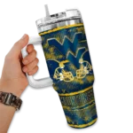 personalized west virginia mountaineers honey streaks blue curved tumbler best selling.webp