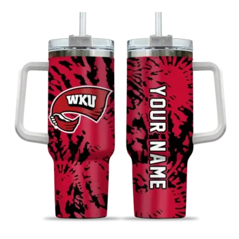 personalized western kentucky hilltoppers burst swirl red curved tumbler best selling.webp