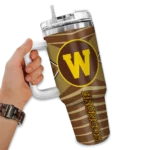 personalized western michigan broncos chevron layers brown curved tumbler best selling.webp