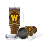 personalized western michigan broncos chevron layers brown curved tumbler best selling.webp