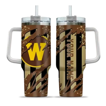 personalized western michigan broncos claw cut brown black curved tumbler best selling.webp