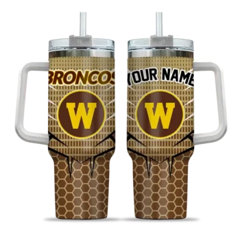 personalized western michigan broncos hex texture brown curved tumbler best selling.webp