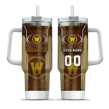 personalized western michigan broncos hexagon armor brown curved tumbler best selling.webp