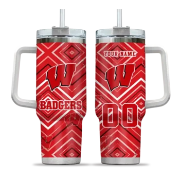 personalized wisconsin badgers bold diamonds red curved tumbler best selling.webp