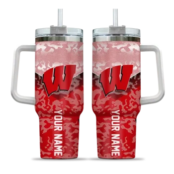 personalized wisconsin badgers chevron stripe red curved tumbler best selling.webp