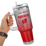 personalized wisconsin badgers gradient dots red curved tumbler best selling.webp