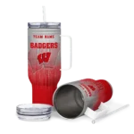 personalized wisconsin badgers gradient dots red curved tumbler best selling.webp