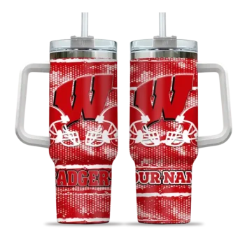 personalized wisconsin badgers honey streaks red curved tumbler best selling.webp