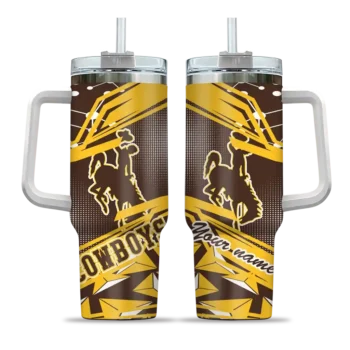 personalized wyoming cowboys abstract paths brown curved tumbler best selling.webp