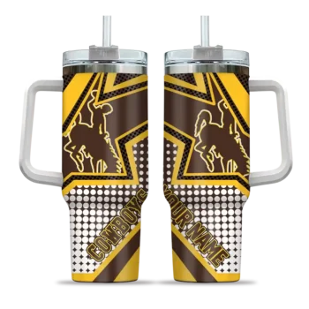 personalized wyoming cowboys arrow burst brown curved tumbler best selling.webp