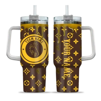personalized wyoming cowboys bullseye drips brown curved tumbler best selling.webp