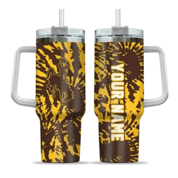 personalized wyoming cowboys burst swirl brown curved tumbler best selling.webp