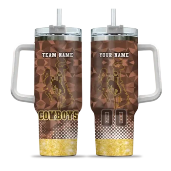 personalized wyoming cowboys geometric prism brown curved tumbler best selling.webp