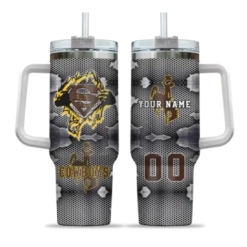 personalized wyoming cowboys superman shield brown gray curved tumbler best selling.webp