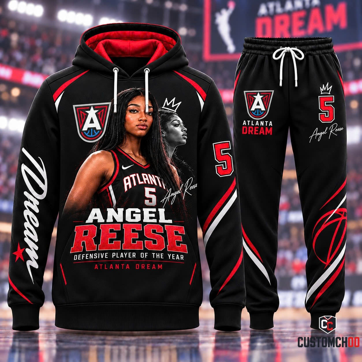 wm 46460914598101.jpg Atlanta Dream WNBA Basketball Player Hoodie and Sweatpants Set - Black/Red All-over Print - Unisex - view 2