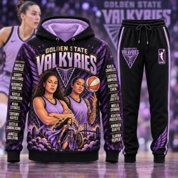 Golden State Valkyries WNBA Basketball Players Hoodie and Sweatpants Set - Black/Purple Comic Print - Women's